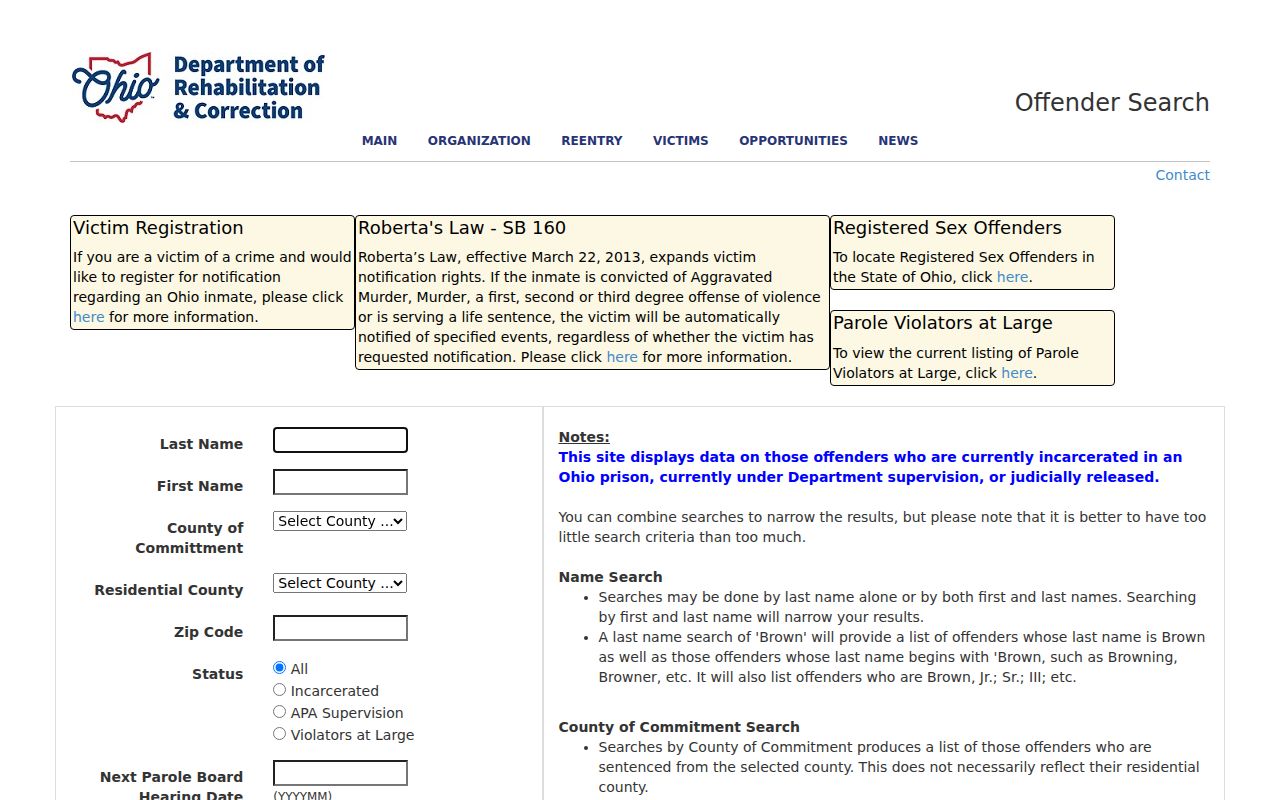 Reynoldsburg residents directory research using the Ohio offender search