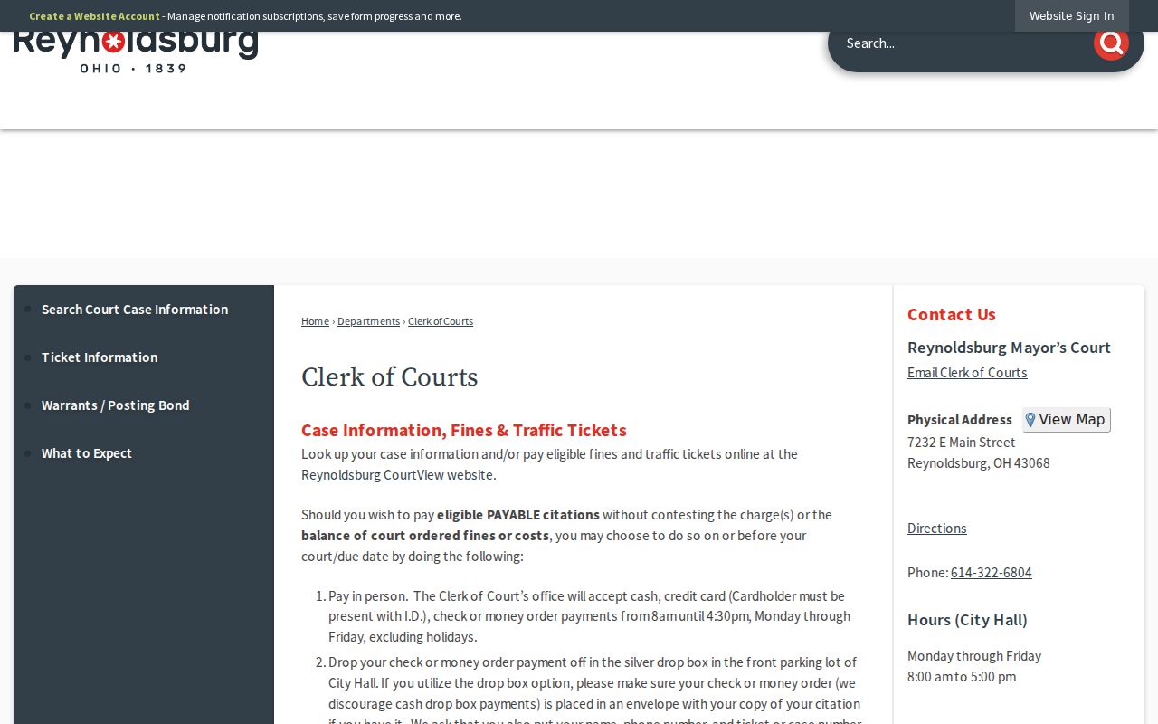 Reynoldsburg residents directory research at the Reynoldsburg Mayor's Court gateway