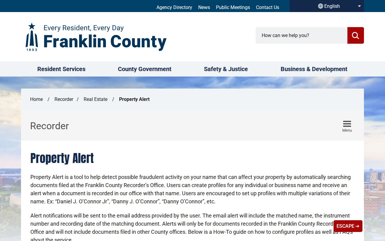 Reynoldsburg neighbors Franklin Recorder property alert resource