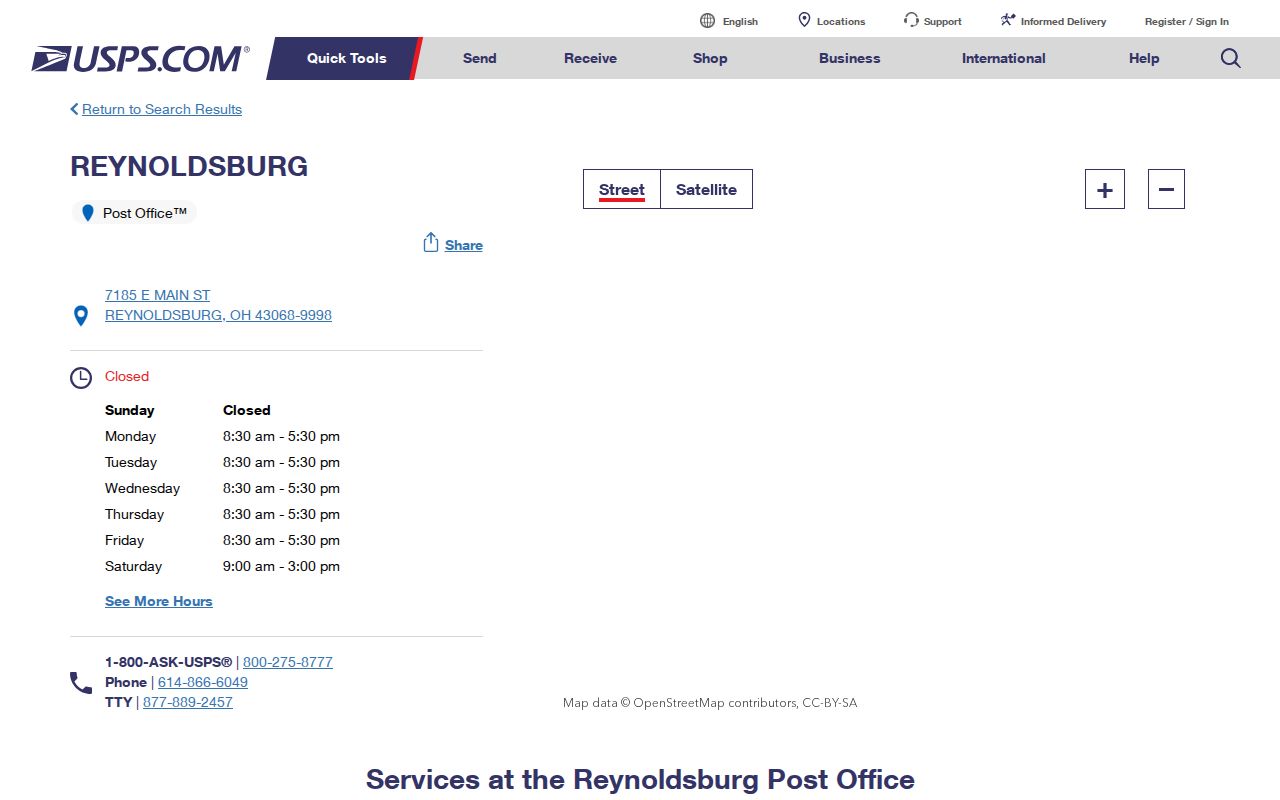 Reynoldsburg ZIP code directory USPS post office record