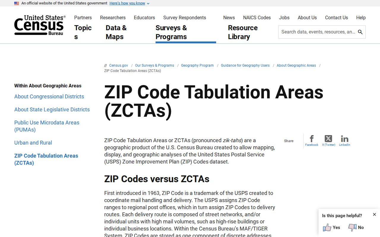 Reynoldsburg ZIP code directory Census ZCTA guidance